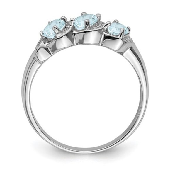 Sterling Silver Rhodium Aquamarine & Diamond Ring - March Birthstone - Picture 5 of 5